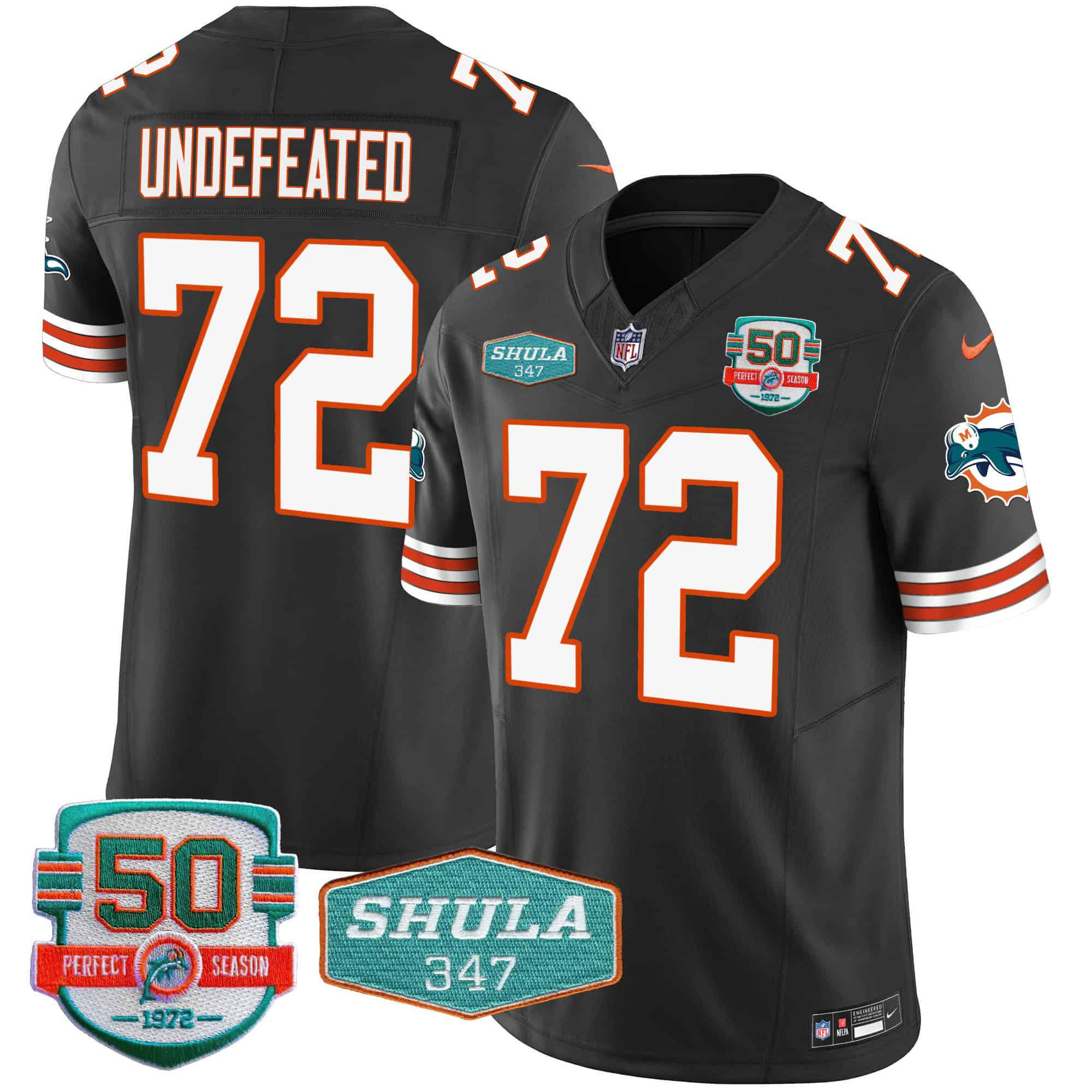 Men Miami Dolphins #72 Undefeated Black 2024 Nike Throwback Shula 347 Patch Vapor NFL Jersey style 1->indianapolis colts->NFL Jersey